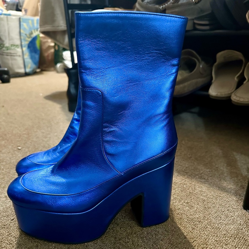Dries Van Noten Metallic Blue Platform Boots